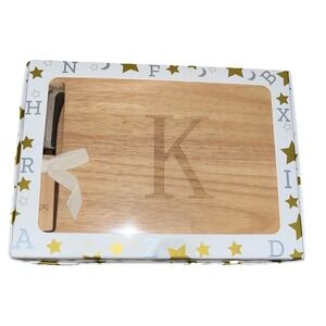 Cheese Board And Spreader K Monogram Solid Oak Miicol 9.75" x‎ 7.25" Gift Party